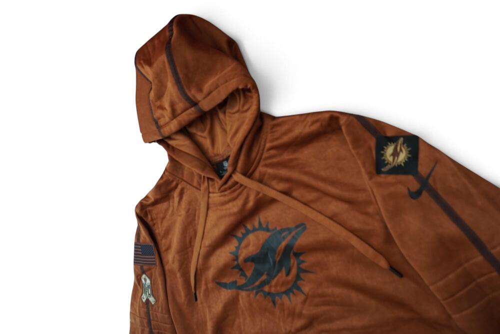 Miami Dolphins Hoodie Sweatshirt Mens Small Brown NFL Football Salute To Service